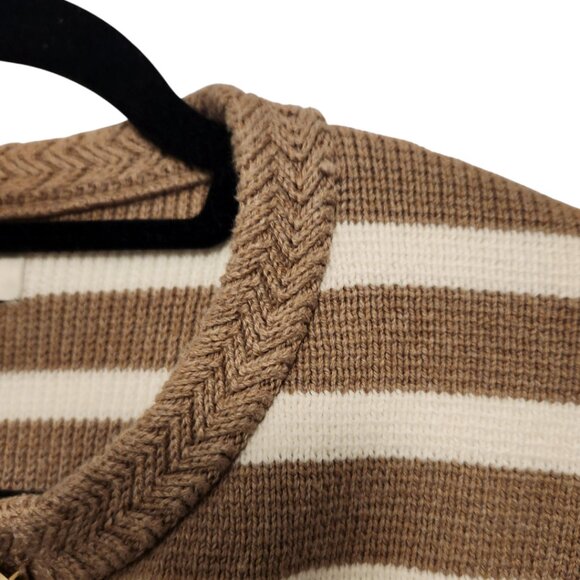 J Crew Striped Cotton Cardigan Size S Taupe & White Knitted Cotton - Picture 4 of 8